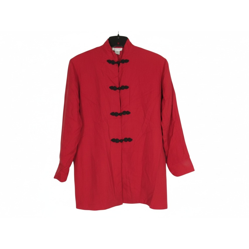 NWT LUXE Red SILK Frog-Buttons MANDARIN COLLAR Asian Style BLOUSE/TUNIC TOP S